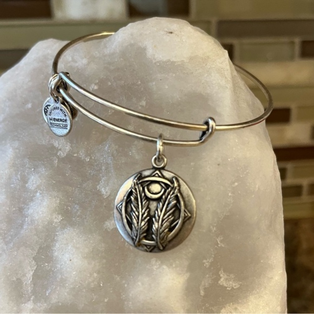 Alex and Ani 2016 Godspeed Silver Bangle Charm Bracelet with Feather Design